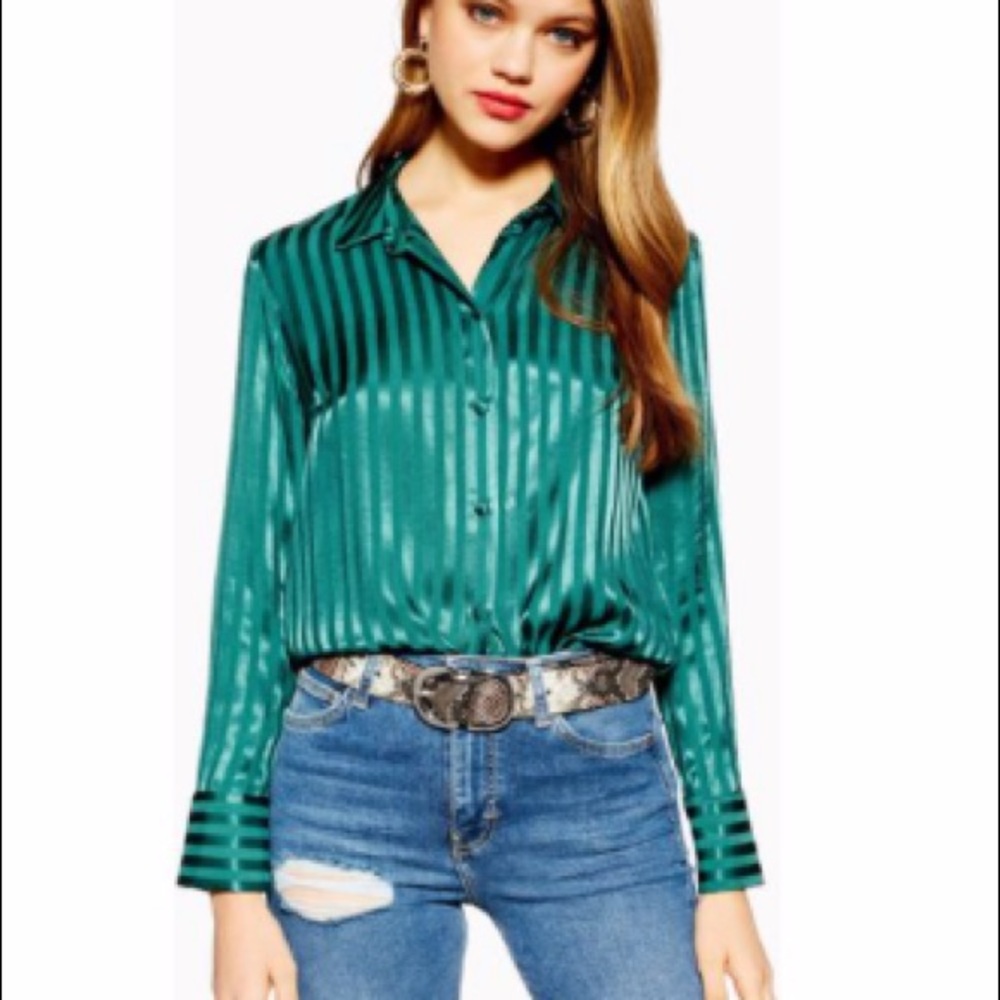 Top shop green stripe Blouse Sz 4
